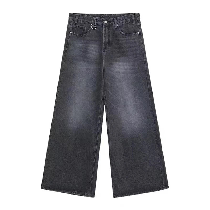 New Men’s Baggy Straight Leg Wide Leg Jeans Male Fashion Vintage Wash|ユースワイドストリートデニム