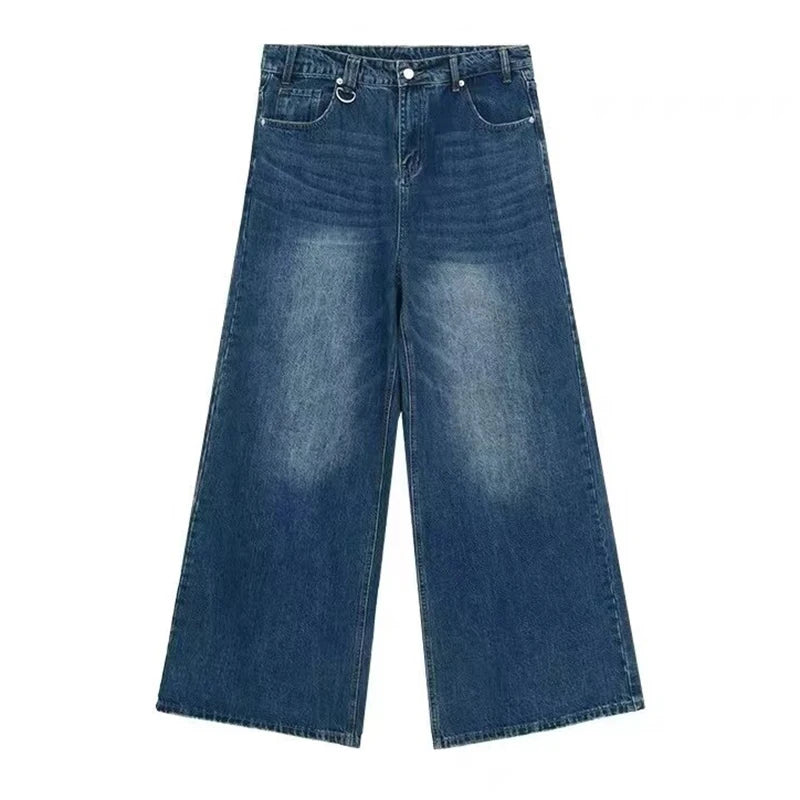 New Men’s Baggy Straight Leg Wide Leg Jeans Male Fashion Vintage Wash|ユースワイドストリートデニム