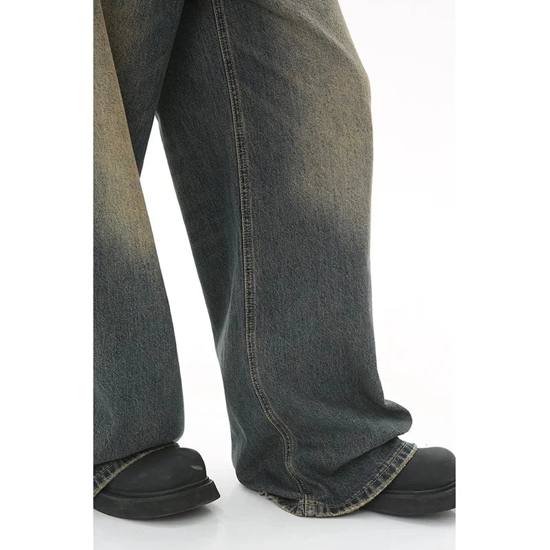 New Men’s Baggy Straight Leg Wide Leg Jeans Male Fashion Vintage Wash|ユースワイドストリートデニム