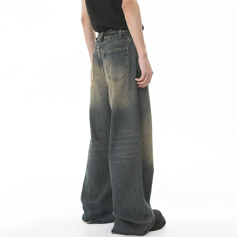 New Men’s Baggy Straight Leg Wide Leg Jeans Male Fashion Vintage Wash|ユースワイドストリートデニム