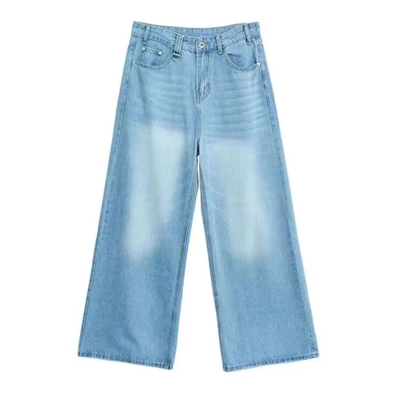 New Men’s Baggy Straight Leg Wide Leg Jeans Male Fashion Vintage Wash|ユースワイドストリートデニム