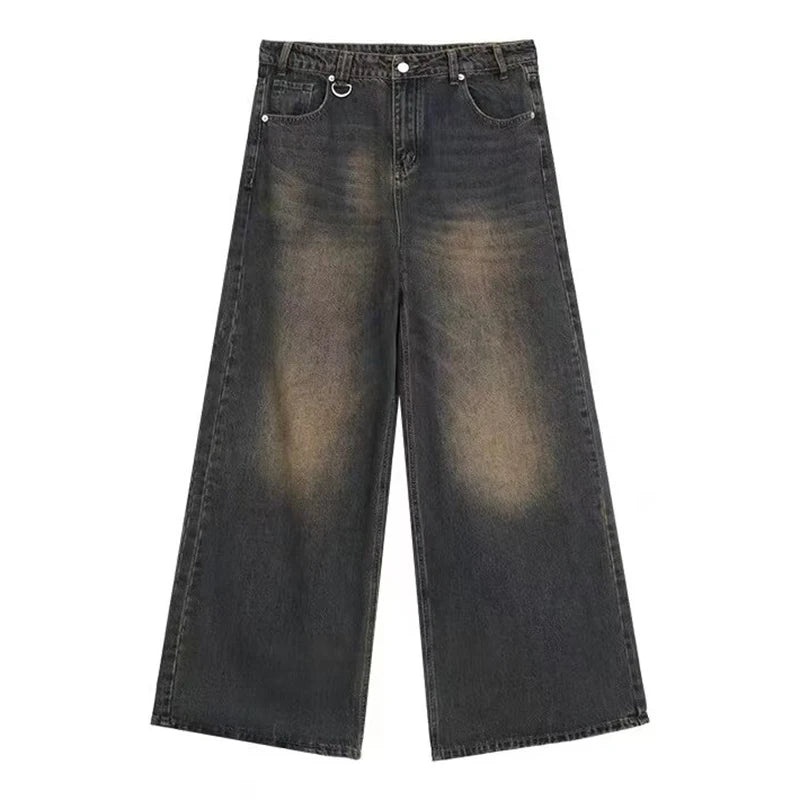 New Men’s Baggy Straight Leg Wide Leg Jeans Male Fashion Vintage Wash|ユースワイドストリートデニム