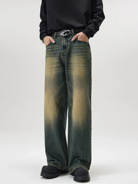 4 Colors Autumn Vintage Distressed Men’s Baggy Straight Jeans｜オータムバギージーンズ