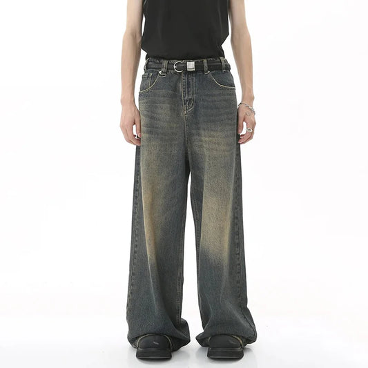 New Men’s Baggy Straight Leg Wide Leg Jeans Male Fashion Vintage Wash｜ユースワイドストリートデニム