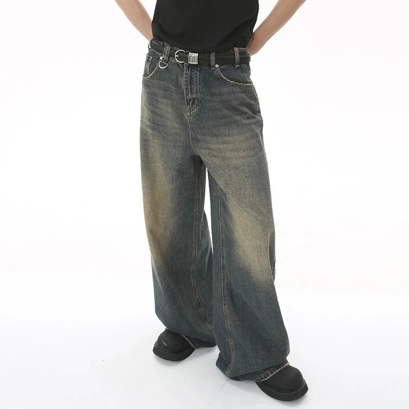 New Men’s Baggy Straight Leg Wide Leg Jeans Male Fashion Vintage Wash｜ユースワイドストリートデニム